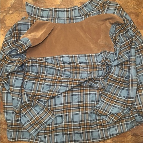 Norton McNaughton 2X Woman Plaid Flannel Shirt Shoulder Patch Blue Brown - Picture 7 of 7